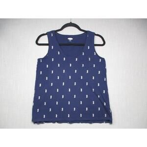 OLD NAVY Navy‎ Blue Pineapple Print Casual V-Neck Tank Top Womens Size Small